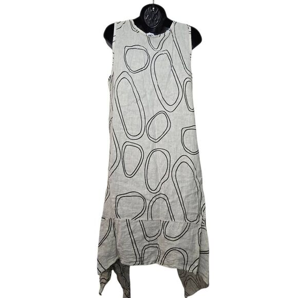 Cristina Vergani Dress Sleeveless 100% Linen Asymmetrical Hem Size Large - Picture 6 of 10
